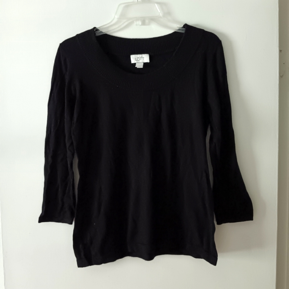 LOFT 3/4 Sleeve Shirt Top Black Size Small